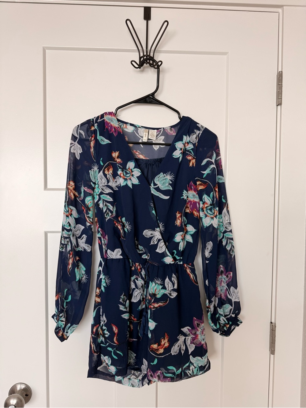 Japna Navy Floral Romper with Teal & White Accents